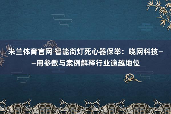 米兰体育官网 智能街灯死心器保举：晓网科技——用参数与案例解释行业逾越地位