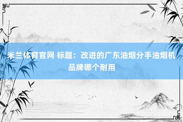 米兰体育官网 标题：改进的广东油烟分手油烟机品牌哪个耐用