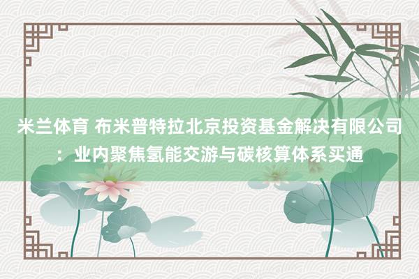 米兰体育 布米普特拉北京投资基金解决有限公司：业内聚焦氢能交游与碳核算体系买通