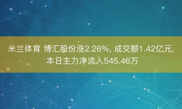 米兰体育 博汇股份涨2.26%， 成交额1.42亿元， 本日主力净流入545.46万