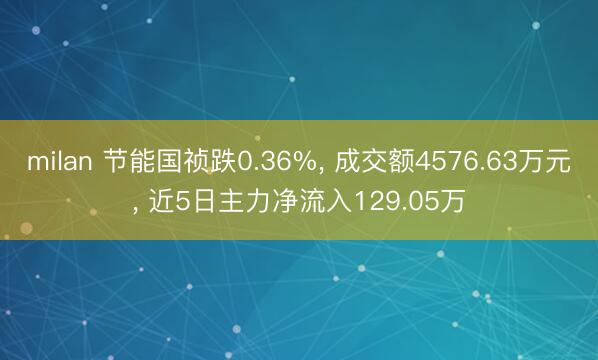 milan 节能国祯跌0.36%， 成交额4576.63万元， 近5日主力净流入129.05万